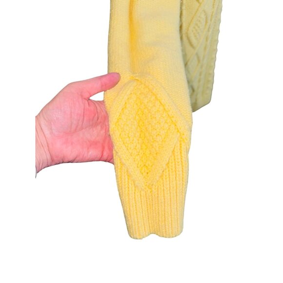 Lands End Yellow Heavy Cable Knit Cowl Neck Sweater Oversized Fisherman Cotton - Picture 5 of 11